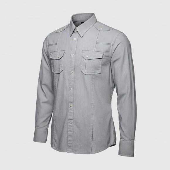 G by Guess Shirt Mens XL Gray Button Up Pinstripe Long Sleeve Pockets Western - Picture 1 of 14